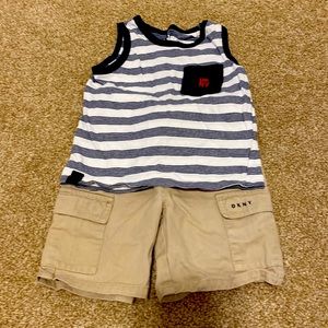DKNY Toddler Boy Short Set Size 2T Blue/White Tank Top and Khaki Cargo Shorts